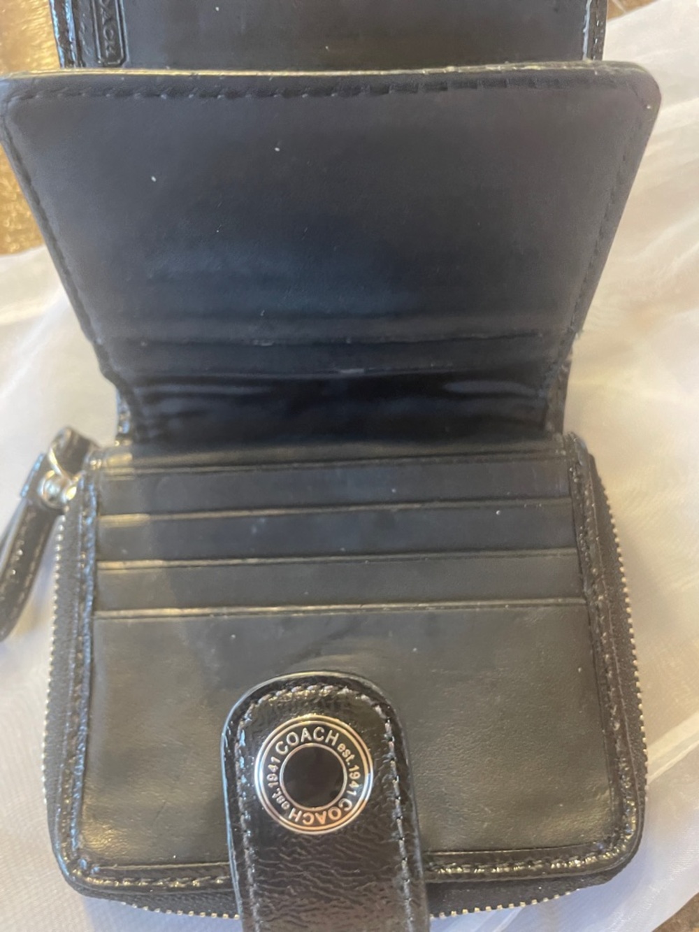 Coach Metallic Silver and Black Leopard Zip Wallet - Picture 6 of 9